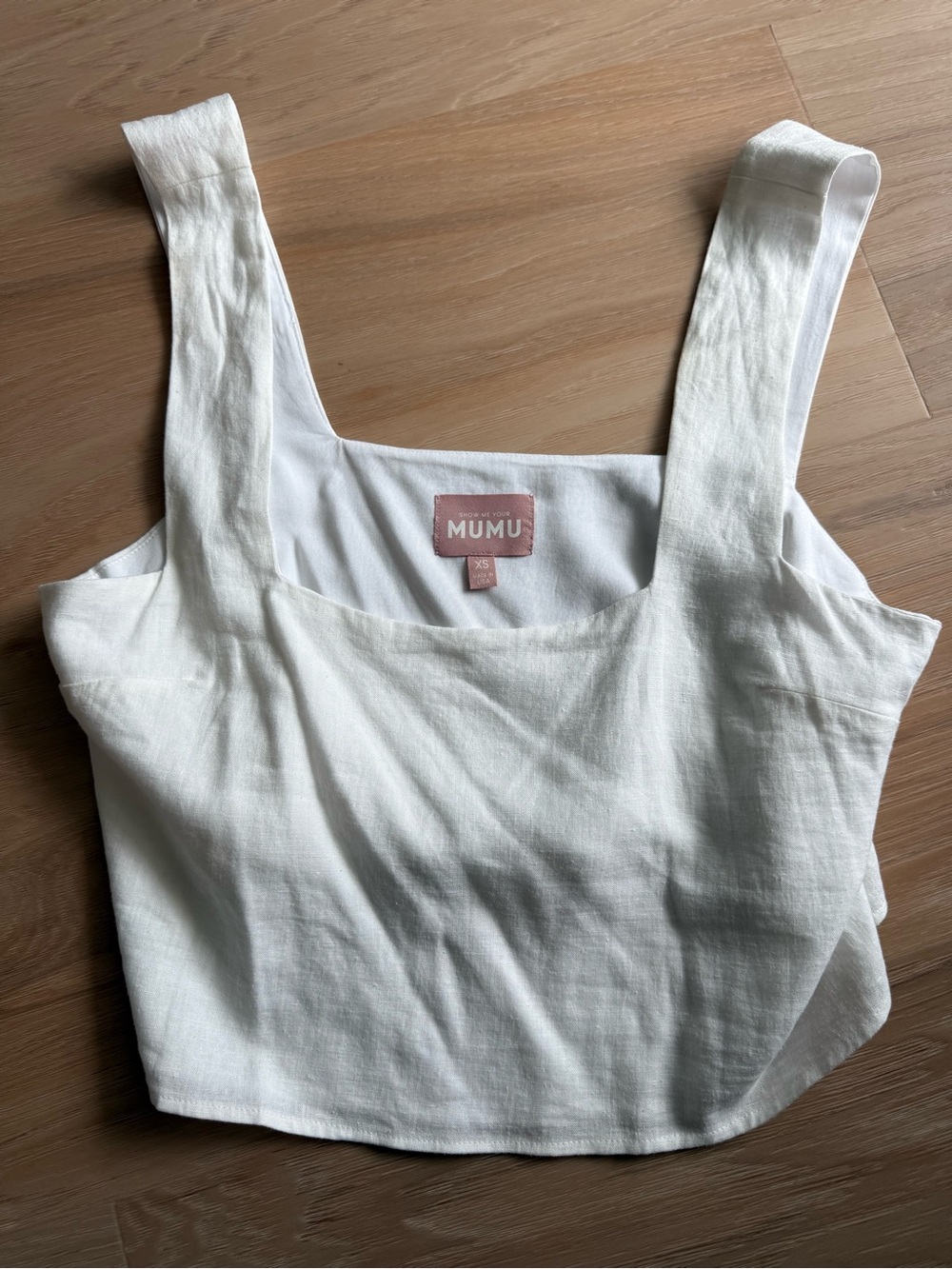 Show me your Mumu White Linen Square-Neck Crop Tank XS